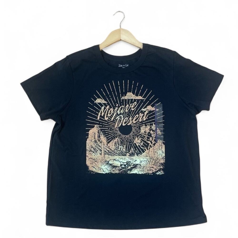 Zoe + Liv Black and Gold Mojave Short Sleeve Cotton Tee in Woman’s Size XL